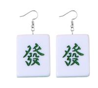 Mahjong Earrings Handmade Resin Mahjong Dangle Earrings Geometric Play Gambling Drop Earring for Women, Resin, no gem