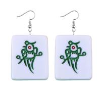 Mahjong Earrings Handmade Resin Mahjong Dangle Earrings Geometric Play Gambling Drop Earring for Women, Resin, no gem
