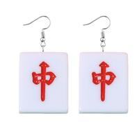 Mahjong Earrings Handmade Resin Mahjong Dangle Earrings Geometric Play Gambling Drop Earring for Women, Resin, no gem