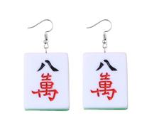 Mahjong Earrings Handmade Resin Mahjong Dangle Earrings Geometric Play Gambling Drop Earring for Women, Resin, no gem