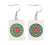 Mahjong Earrings Handmade Resin Mahjong Dangle Earrings Geometric Play Gambling Drop Earring for Women, Resin, no gem