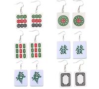 Mahjong Earrings Handmade Resin Mahjong Dangle Earrings Geometric Play Gambling Drop Earring for Women, Resin, no gem