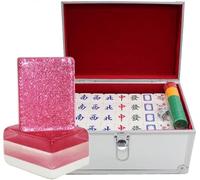 Mahjong Game Set with 144 Tiles, Dice, Ornate Storage Case, and Random Chips - Classic Chinese Board Game for Family and Friends