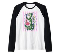 Mahjong Green Dragon Tile Player Bamboo Stripes Cocktails Raglan Baseball Tee
