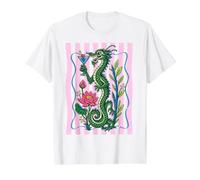 Mahjong Green Dragon Tile Player Bamboo Stripes Cocktails Value Graphic T-Shirt, Men, White, L