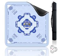 Mahjong Mat, 33"x33" Noise Reduction Non-Slip Mahjong Mat for Table, American Mahjong Table Mat with Rules (Carrying Bag & 3 Dice) for Mah jongg Tile Games/Poker/Card/Dominoes/Board (Light Blue)