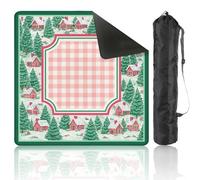 Mahjong Mat 80x80cm Cozy Winter Village Red Cabins Pine Trees Featuring Mah Jong Set Game Table Cloth Noise Reduction Non-Slip Portable Table Cover for Card Poker Board Tiles Games