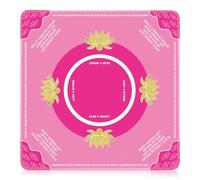 Mahjong Mat with Rules - 31.5x31.5 Inch Neoprene Mahjong Table Mat for Mahjong Tile Set & Poker Card Games, Anti-Slip Noise Reduction Mahjong Accessories, Cute Pink