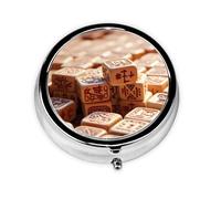 Mahjong Mini Medicine Box with Three compartments, Small Round Medicine Box, Portable