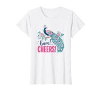 Mahjong Peacock Bird Bam Cheers Value Graphic T-Shirt, Women, White, XS
