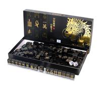 Mahjong Set - 144 Piece Full Black Golden Tile Mah Jong Tile Medium Portable | Mahjong Game for Beginners with 2 and 4 Racks | Travel Party Celebration