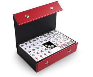 Mahjong Set, 144PCS Chinese Mahjong Tiles Set, Easy To Read Mah Jong Game, Solid Structure, Portable Medium Size with English Number for Travel Party Family Game 麻将, Ideal Board Game, 3.0x2.25x1.7cm