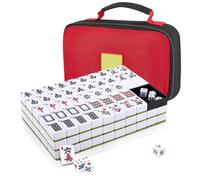 Mahjong Set, 144PCS Chinese Mahjong Tiles Set, Easy To Read Mah Jong Game, Solid Structure, Portable Mini Size with English Number for Travel Party Family Leisure Time, Ideal Board Game 麻将, 30x22mm