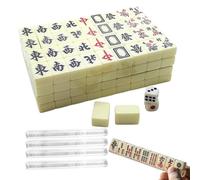 Mahjong Set - Classic Tile Set, Premium Melamine Pieces | Portable Travel Kit, Engraved Symbol Collection, Elegant Leisure Style, Family Reunions, Party