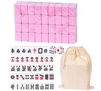 Mahjong Sets,Chinese Travel Miniature Traditional Table Game with Large Bag - Wear Resistant Melamine Resin 144 Tiles Table Game, Camping Picnic Playset for Dormitory