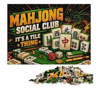 Mahjong Social Club Tile Thing Adult Puzzle, Wooden Jigsaw, 500 Pieces | Festive puzzle present with tabletop activity for adults on weekends.