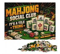 Mahjong Social Club Tile Thing Wooden Jigsaw Puzzle 300 Pieces | Jigsaw Puzzle Gift: festive puzzle present, solo or shared puzzle time.