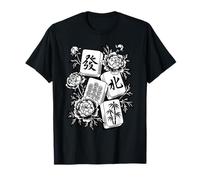Mahjong Tile Floral Asian Inspired Art Peony Flowers Design T-Shirt