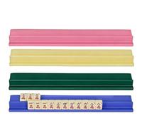 Mahjong Tile Racks - 4 Piece Wooden Game Stands, Compact Domino Organizer, Accessory Case Holder | for Home Festive Home Party Travel Club Vacation Family Gatherings Durable Natural