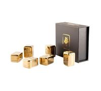 Mahjong Whisky Chilling Stones - Gold Stainless Steel Ice Cubes (Set of 6) | Premium Gift for Whiskey, Bourbon, Scotch Lovers | Father's Day, Chinese New Year, Novelty Bar Accessory