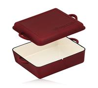 Mahlzeit Cast Iron Enamelled Roasting Dish 10.8 Litres Rough Surface Dark Cherry Roasting Dish 2-in-1 with Frying Pan Roasting Dish with Lid Oven Suitable for Induction Cookers Cast Iron Bread Bin