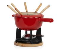Mahlzeit Cast Iron Fondue Set for 6 People, 2 Litres, Fondue Set 13 Pieces with Burner and Forks, Fondue Set, Cheese Fondue Set, Meat Fondue Set, Chocolate Fondue Set (Red Enameled)