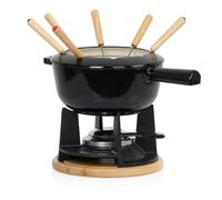 Mahlzeit Cast Iron Fondue Set for 6 People, 2 Litres, Fondue Set 13 Pieces with Burner and Forks, Fondue Set, Cheese Fondue Set, Meat Fondue Set, Chocolate Fondue Set (Black Enameled)