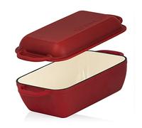 Mahlzeit Cast Iron Roasting Pan with Lid, 4.8L, Dark Cherry, Rectangular, Suitable for Induction Cookers