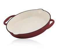 Mahlzeit Enamelled cast Iron Frying pan | Ø 29 cm | Dark Cherry | Cast Iron Frying pan with Two Handles and Two spouts | Steak pan | Enamelled cast Iron Frying pan | Pan for All Heat Sources