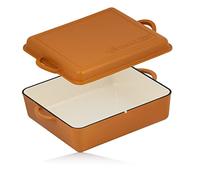 Mahlzeit Enamelled cast Iron Roasting Dish with lid | 10.5 litres | Sunny Orange | Oven-Safe | Induction-Safe | Casserole Dish | Cocotte | Baking Pot for All Heat Sources | Moisture-Locking lid