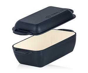 Mahlzeit Enamelled cast Iron Roasting Dish with lid | 4.8 litres | Blueberry | Oven-Safe | Induction-Safe | Large | Casserole Dish | Cocotte | Baking Pot for All Heat Sources | Moisture-Locking lid
