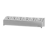 Mahlzeit Stainless Steel Ingredient Containers | 6 x 1/6 GN Catering Containers with Rubber Feet | 102.5 x 24.5 x 21.5 cm | Cocktail Ingredient Container Bar for Gastro, Kitchen, Pizza Station