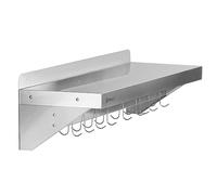 Mahlzeit stainless steel wall shelf with hook rail | 90 x 30 cm | Hanging shelf with 9x double hooks | Silver | Stainless steel wall shelf | Floating shelf | Gastro shelf | Kitchen shelf