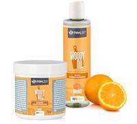 Mahlzeit Wood Care Set WOODY WAX Wood Care Made of Beeswax + WOODY OIL Wood Oil for Chopping Boards and Wooden Kitchen Utensils, 2 x 250 ml, Orange Fragrance, 100% Natural, Wooden Cutting Boards, Balm