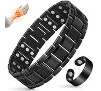 Mahnco Copper Bracelet for Men with Triple-Row Strong Magnets Magnetic Bracelets & Lymphatic Drainage Ring Set with Adjustable Sizing Tool, Magnetic Jewelry Gift (Black)