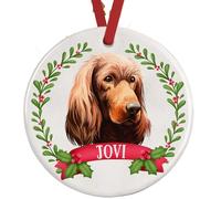 Mahogany Irish Setter Christmas Decoration - Personalised Tree Ornament - UK Made Ceramic Bauble with Gift Box - Double-Sided, 7cm - Dog Lover Xmas Gift