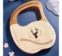 Mahogany Lyre Harp for Band Performances, Family Gatherings Lap Harp Stringed Instrument Lyre Instrument with Tuning Wrench, Spare Strings(24-String Boxed - Log Color)