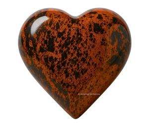 Mahogany Obsidian Crystal Heart Palm Stone - Pocket Massage Worry Stone for Natural Body Chakra Balancing, Reiki Healing and Crystal Grid