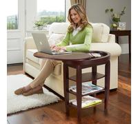 Mahogany Veneer Swivel Top Table - Wooden Multipurpose Side Table With 3 Shelves & 360 Rotating Tabletop Tray - H61 X W56 X D39Cm