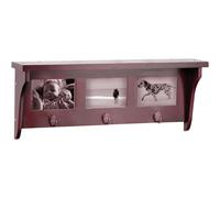 Premier Housewares Mahogany Wood Wall Shelf with 3 Picture Frames and 3 Hooks