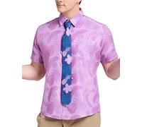 Mahoon Halloween Fox Cosplay Costume, Hawaiian Pink Floral Shirt with Tie, Animal Animated Film Character Suit for Adult Men, Pink, XXL