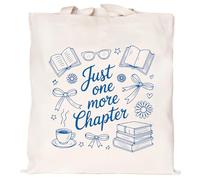 Mahrokh Just One More Chapter Canvas Tote Bag - Cute Book Lovers Gifts for Women Readers, Aesthetic Bookish Canvas Bag, Reusable Tote for School, Book Club