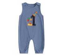 MAHUAOYIXI Baby Boy First Birthday Outfit Birthday Letter Embroidery Long Sleeve Dungarees Jumpsuit Infant Baby Sweatshirt Romper for Toddler Baby Boys (Dark Blue, 6-12 Months)
