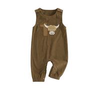 MAHUAOYIXI Baby Boy First Birthday Outfit Birthday Letter Embroidery Long Sleeve Dungarees Jumpsuit Infant Baby Sweatshirt Romper for Toddler Baby Boys (Coffee, 6-12 Months)