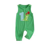 MAHUAOYIXI Baby Boy First Birthday Outfit Birthday Letter Embroidery Long Sleeve Dungarees Jumpsuit Infant Baby Sweatshirt Romper for Toddler Baby Boys (Green, 6-12 Months)