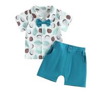 MAHUAOYIXI Baby Boy Outfits Casual Coconut Print Button up Short Sleeve Shirt Top+ Elastic Waist Solid Shorts Infant Baby Boys 2Pcs Toddler Set Summer Clothes (Blue, 3-4 Years)
