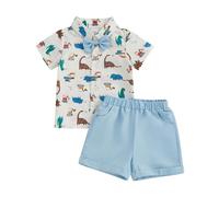 MAHUAOYIXI Baby Boy Outfits Casual Coconut Print Button up Short Sleeve Shirt Top+ Elastic Waist Solid Shorts Infant Baby Boys 2Pcs Toddler Set Summer Clothes (Light Blue, 6-12 Months)