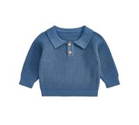 MAHUAOYIXI Baby Boys Sweater Solid Color Long Sleeve Turn Down Collar Button Front Knit Pullover Warm Sweater Toddler Clothes Knitwear Baby Jumpers Tops for Fall Winter (Blue, 12-18 Months)