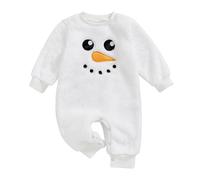 MAHUAOYIXI Baby Christmas Outfits Snowman Embroidery Crew Neck Fuzzy Jumpsuit Infant Baby Long Sleeve Christmas Romper for Fall Winter Newborn Baby Boys Girls Clothes (White, 3-6 Months)