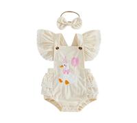 MAHUAOYIXI Baby Girl 1st Birthday Romper and Headband Goose/Elephant Number Embroidery Flutter Sleeves Bodysuit Playsuit Infant Girls 1st Birthday Outfits Cake Smash Daywear (Ivory, 12-18 Months)